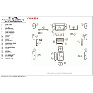Volkswagen Tiguan 2013-UP Full Set, Without NAVI Interior BD Dash Trim Kit 2