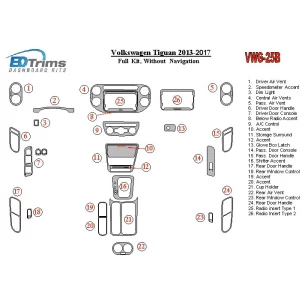 Volkswagen Tiguan 2013-UP Full Set, Without NAVI Interior BD Dash Trim Kit