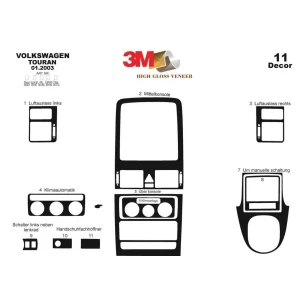 Volkswagen Touran 01.03-12.09 3D Interior Dashboard Trim Kit Dash Trim Dekor 11-Parts 2