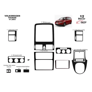 Volkswagen Touran 2010 3D Interior Dashboard Trim Kit Dash Trim Dekor 12-Parts 2