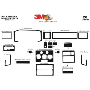 Volkswagen Transporter T4 01.96-08.98 3D Interior Dashboard Trim Kit Dash Trim Dekor 20-Parts 2