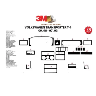Volkswagen Transporter T4 09.98-07.03 3D Interior Dashboard Trim Kit Dash Trim Dekor 18-Parts 2