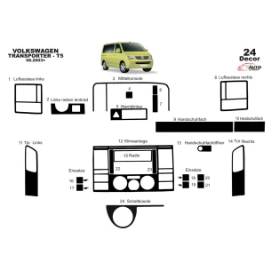 Volkswagen Transporter T5 08.03-08.09 3D Interior Dashboard Trim Kit Dash Trim Dekor 29-Parts 2