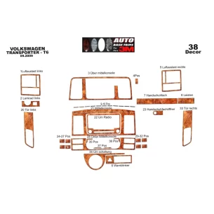 Volkswagen Transporter T6 09.2009 3D Interior Dashboard Trim Kit Dash Trim Dekor 37-Parts 2