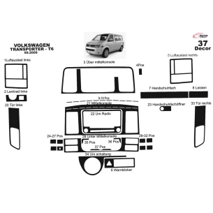Volkswagen Transporter T6 09.2009 3D Interior Dashboard Trim Kit Dash Trim Dekor 37-Parts