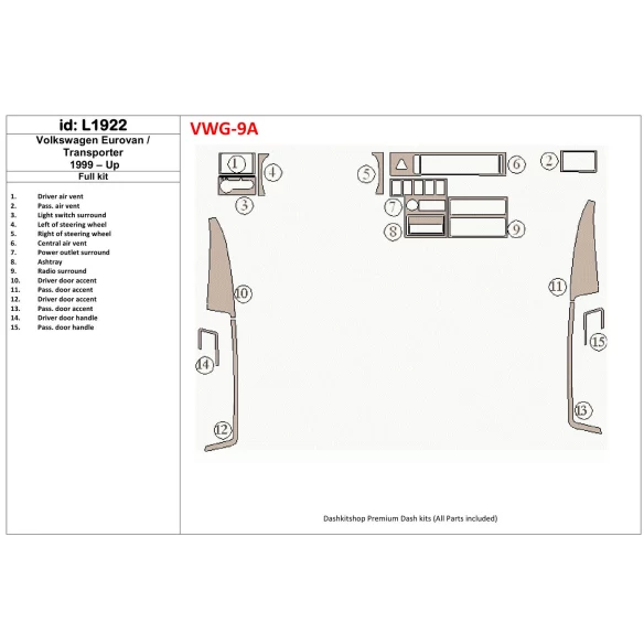 Volkswagen TransporterT4 Eurovan 1999-UP Full Set Interior BD Dash Trim Kit