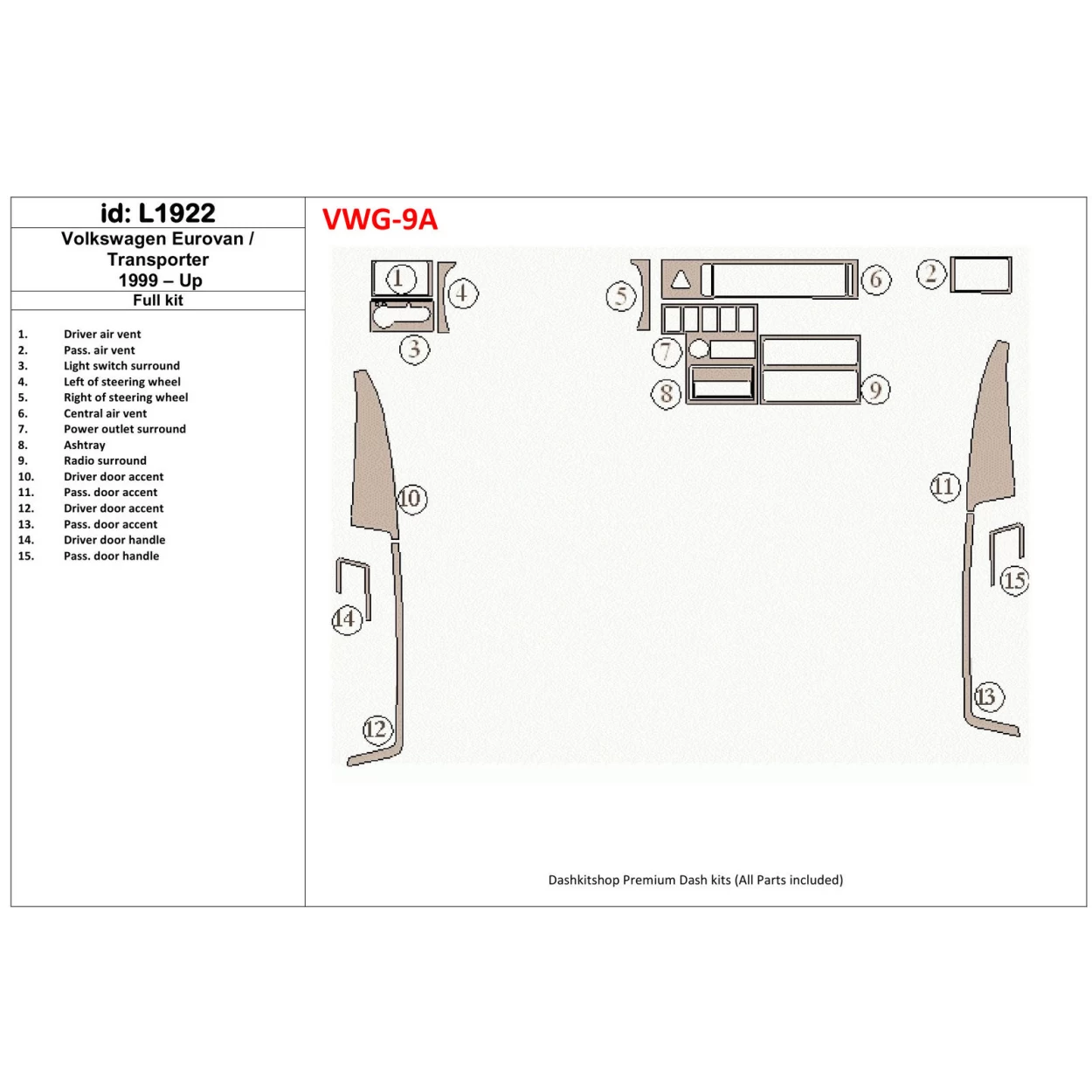 Volkswagen TransporterT4 Eurovan 1999-UP Full Set Interior BD Dash Trim Kit
