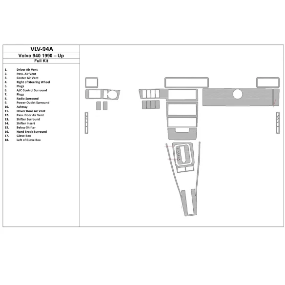 Volvo 940 10.90-04.98 3D Interior Dashboard Trim Kit Dash Trim Dekor 18-Parts