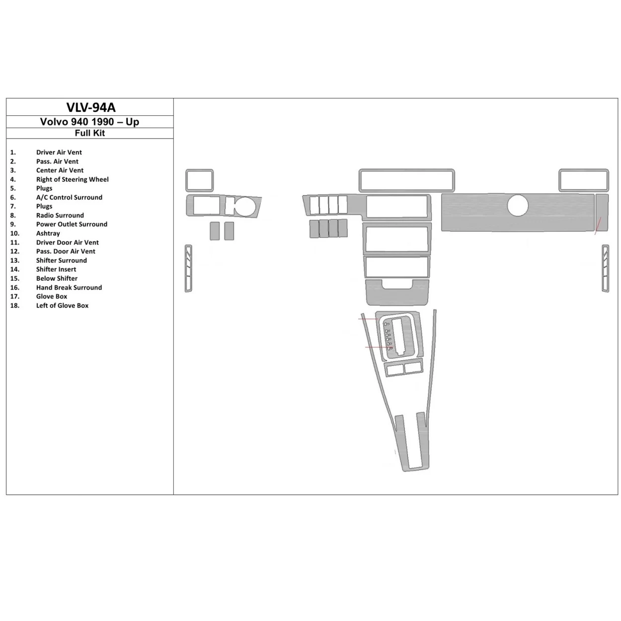 Volvo 940 10.90-04.98 3D Interior Dashboard Trim Kit Dash Trim Dekor 18-Parts
