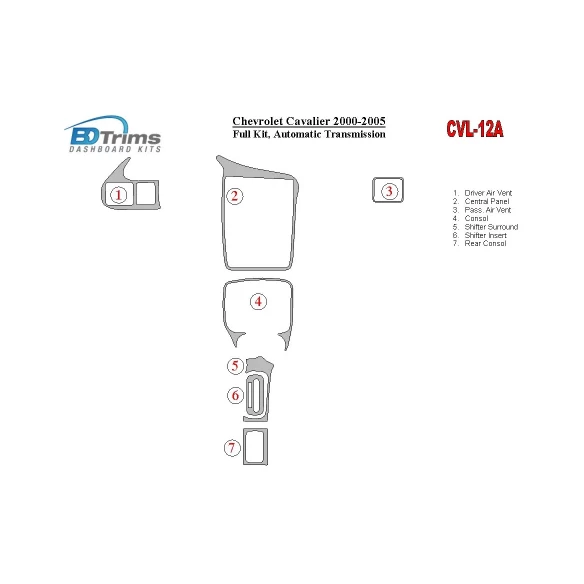 Chevrolet Cavalier 2000-2005 Full Set, Automatic Gear Interior BD Dash Trim Kit
