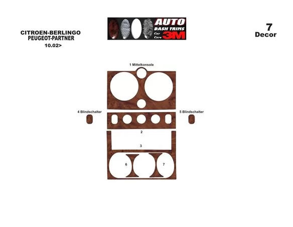 Citroen Berlingo 10.02-07.08 3D Interior Dashboard Trim Kit Dash Trim Dekor 7-Parts