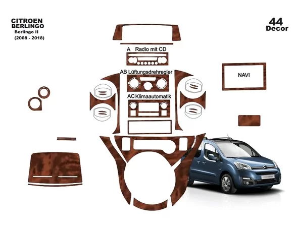 Citroen Berlingo 2012-2018 3D Interior Dashboard Trim Kit Dash Trim Dekor 44-Parts - 1 - Interior Dash Trim Kit