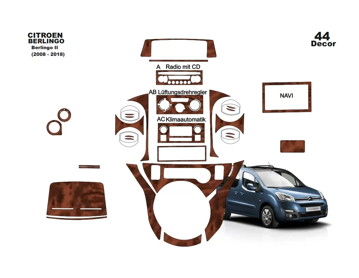 Citroen Berlingo 2012-2018 3D Interior Dashboard Trim Kit Dash Trim Dekor 44-Parts - 1 - Interior Dash Trim Kit