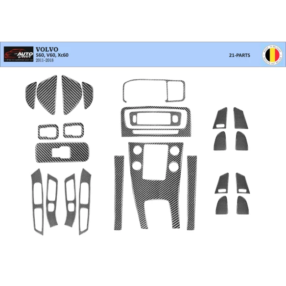 Volvo S 60 V60 2010–2018 3D Interior Dashboard Trim Kit Dash Trim Dekor 21-Parts