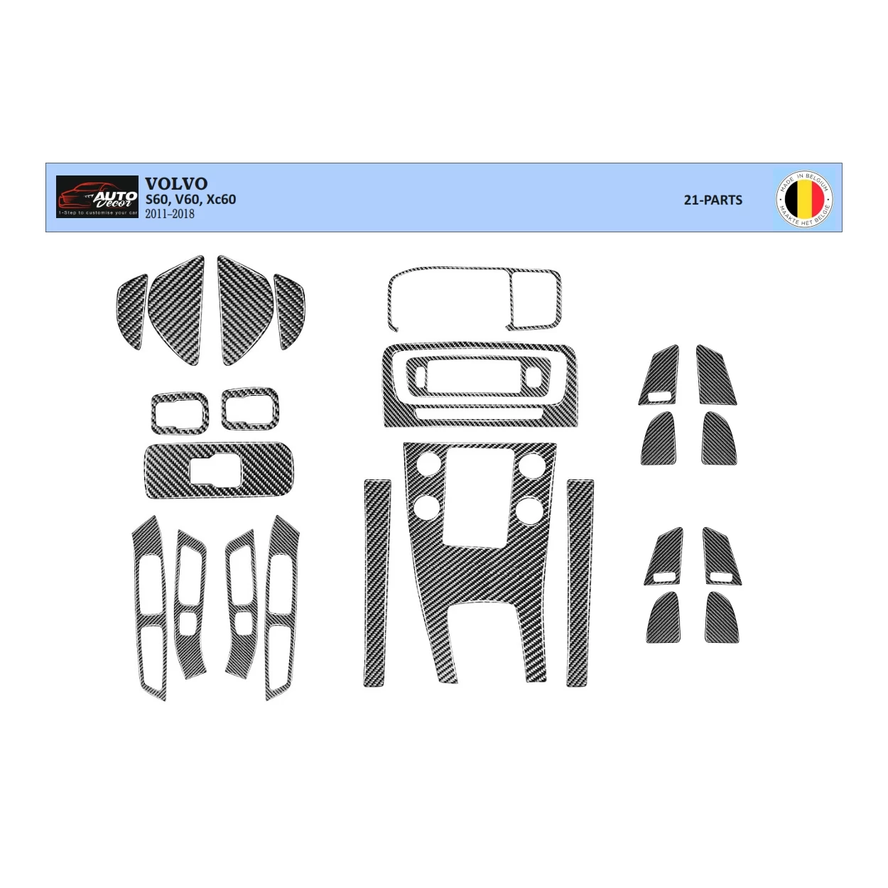 Volvo S 60 V60 2010–2018 3D Interior Dashboard Trim Kit Dash Trim Dekor 21-Parts