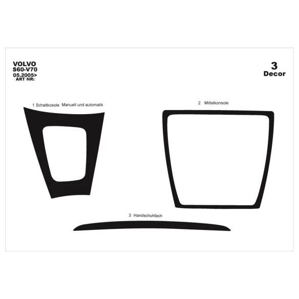 Volvo S 60-V 70 05.05-12.09 3D Interior Dashboard Trim Kit Dash Trim Dekor 3-Parts