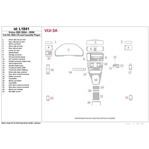 Volvo S80 2004-2006 Full Set, With CD and Compact Casette audio Interior BD Dash Trim Kit