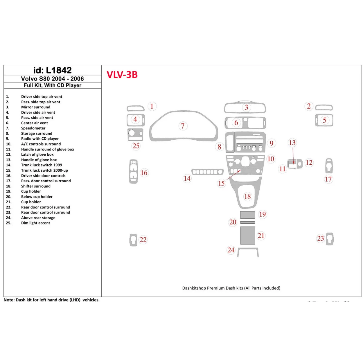 Volvo S80 2004-2006 Full Set, With CD Interior BD Dash Trim Kit
