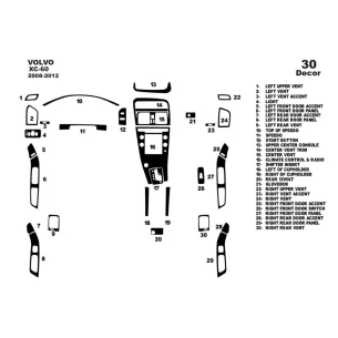 Volvo XC60 2008-2012 3D Interior Dashboard Trim Kit Dash Trim Dekor 30-Parts 2