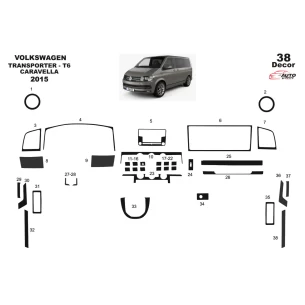 Volkswagen Transporter T6 2016 3D Interior Dashboard Trim Kit Dash Trim Dekor 38-Parts 2