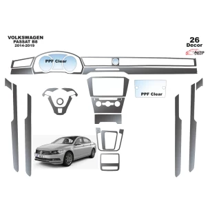 Volkswagen Passat B8 2015-2018 3D Interior Dashboard Trim Kit Dash Trim Dekor 26-Parts