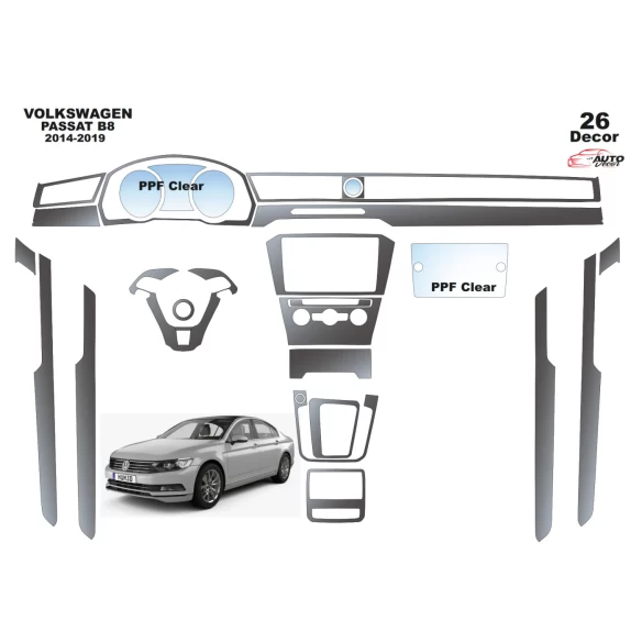 Volkswagen Passat B8 2015-2018 3D Interior Dashboard Trim Kit Dash Trim Dekor 26-Parts