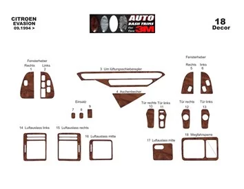 Citroen Evasion 09.94-10.02 3D Interior Dashboard Trim Kit Dash Trim Dekor 18-Parts
