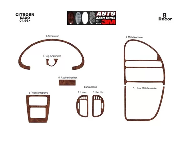 Citroen Saxo 04.96-10.99 3D Interior Dashboard Trim Kit Dash Trim Dekor 8-Parts