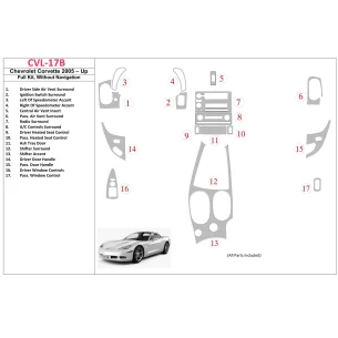 Chevrolet Corvette 2005-UP Full Set, Without NAVI system Interior BD Dash Trim Kit 2