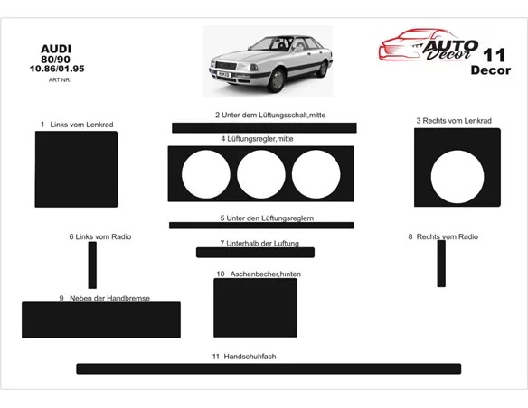 Audi 80 90 B4 10.86-01.95 3D Interior Dashboard Trim Kit Dash Trim Dekor 11-Parts