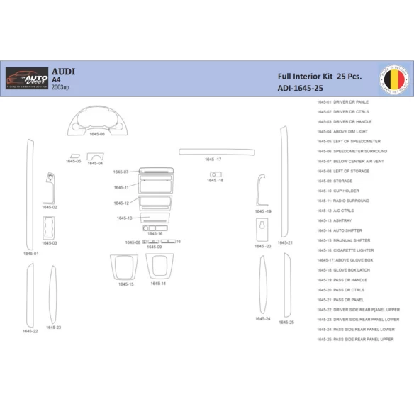 Audi A4 B6 2000–2006 Interior WHZ Dashboard trim kit 25 Parts