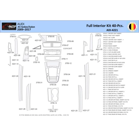 Audi A5 2008–2016 Interior WHZ Dashboard trim kit 40 Parts