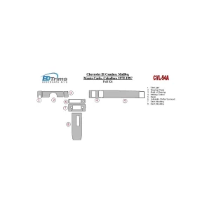 Chevrolet El Camino, Malibu, Monte Carlo, Caballero 1978-1987 Full Set Interior BD Dash Trim Kit
