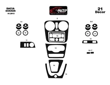 Dacia Lodgy 01.2013 3D Interior Dashboard Trim Kit Dash Trim Dekor 21-Parts