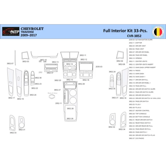 Chevrolet Traverse 2009-2013 Interior WHZ Dashboard trim kit 33 Parts