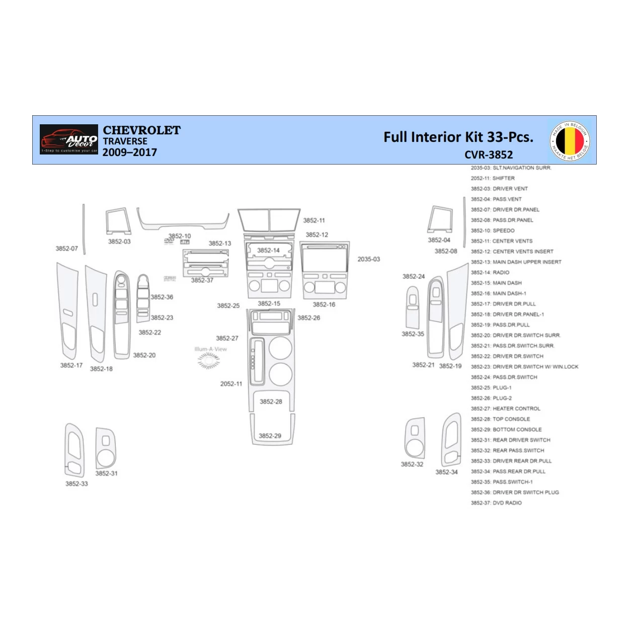 Chevrolet Traverse 2009-2013 Interior WHZ Dashboard trim kit 33 Parts