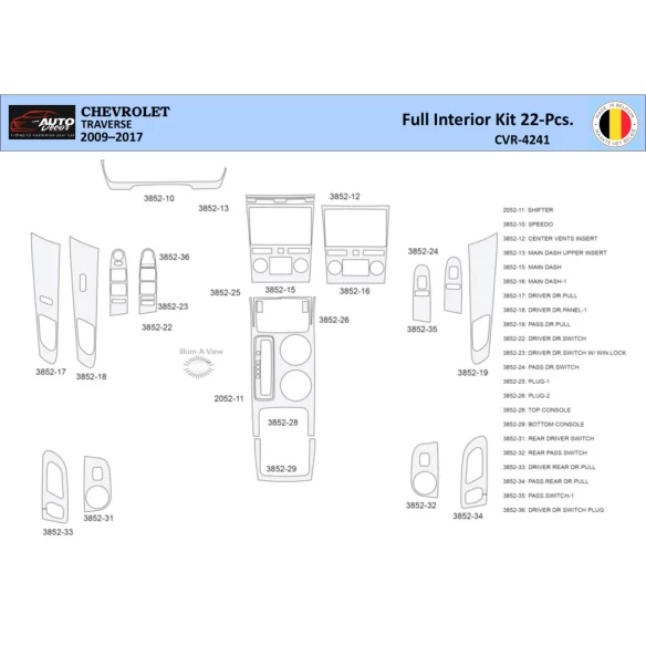 Chevrolet Traverse 2009-2013 Interior WHZ Dashboard trim kit 22 Parts