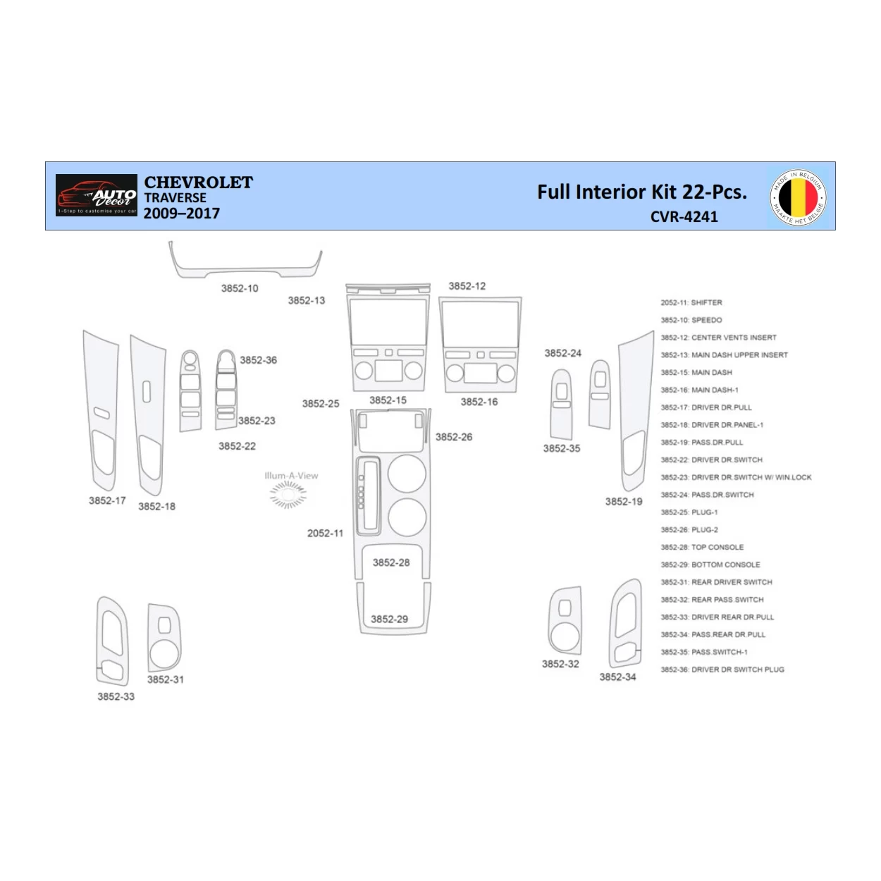 Chevrolet Traverse 2009-2013 Interior WHZ Dashboard trim kit 22 Parts