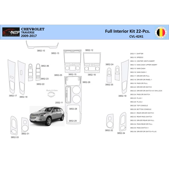 Chevrolet Traverse 2013-2017 Interior WHZ Dashboard trim kit 22 Parts