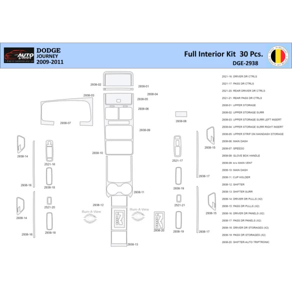 Dodge Journey 2009-2011 Interior WHZ Dashboard trim kit 30 Parts