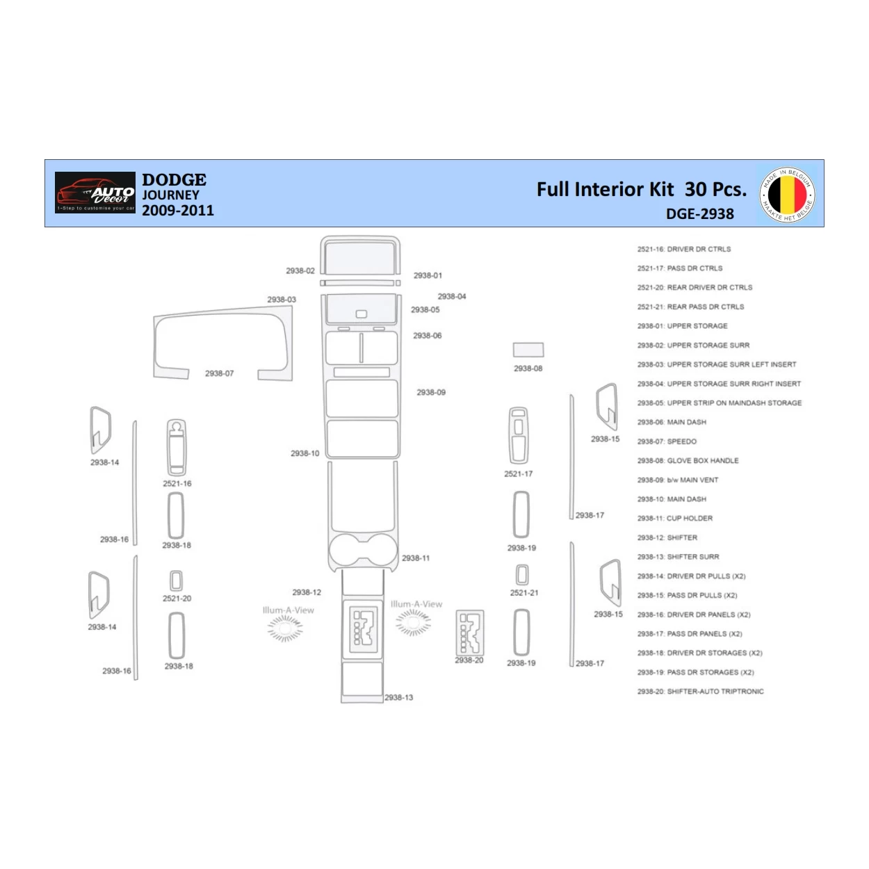 Dodge Journey 2009-2011 Interior WHZ Dashboard trim kit 30 Parts