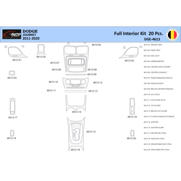 Dodge Journey 2011-2022 Interior WHZ Dashboard trim kit 20 Parts