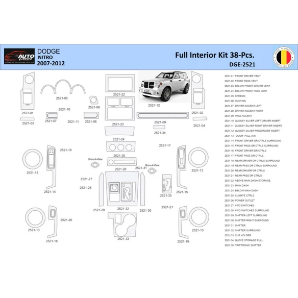 Dodge Nitro 2007-2012 Interior WHZ Dashboard trim kit 38 Parts