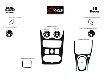 Dacia Sandero-Logan 07.08-12.09 3D Interior Dashboard Trim Kit Dash Trim Dekor 18-Parts
