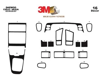 Daewoo Cielo-Nexia 02.95-05.97 3D Interior Dashboard Trim Kit Dash Trim Dekor 16-Parts