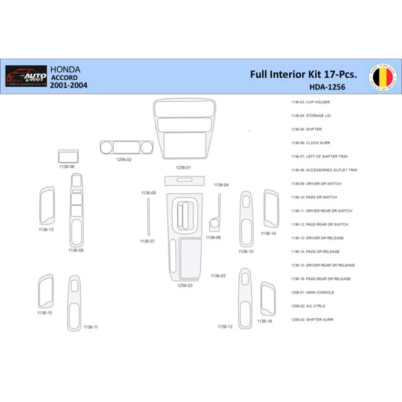 Honda Accord 2001-2004 Interior WHZ Dashboard trim kit 17 Parts