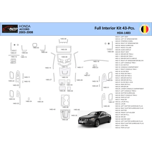 Honda Accord 2003-2007 Interior WHZ Dashboard trim kit 43 Parts