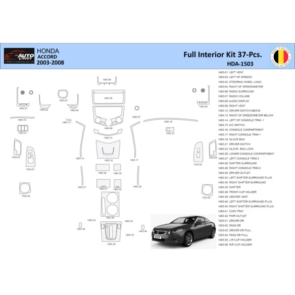 Honda Accord 2003-2007 Interior WHZ Dashboard trim kit 37 Parts