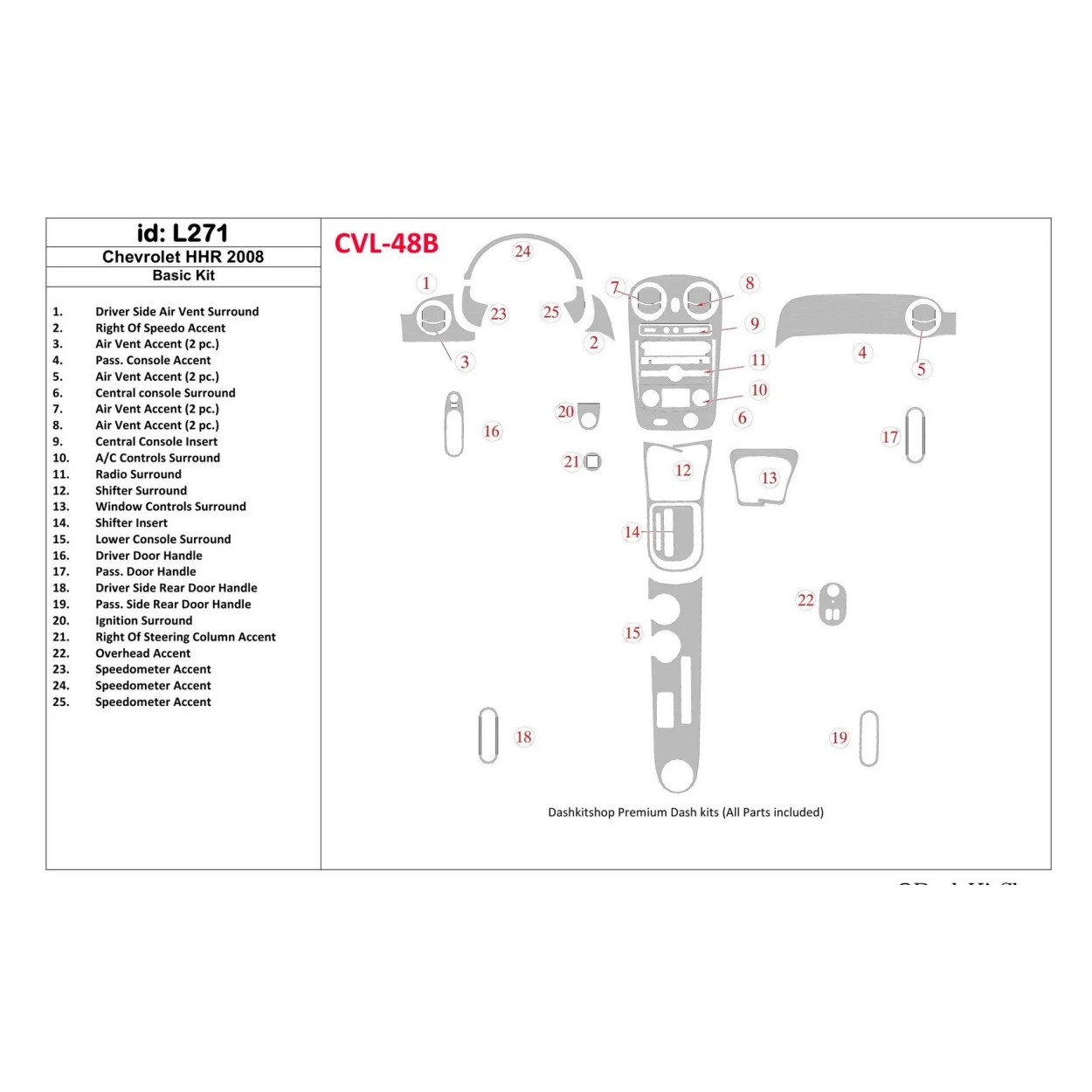 Chevrolet HHR 2008-2008 Basic Set Interior BD Dash Trim Kit