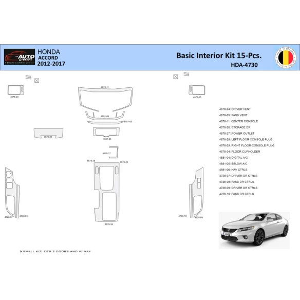 Honda Accord 2014-2022 Interior WHZ Dashboard trim kit 15 Parts